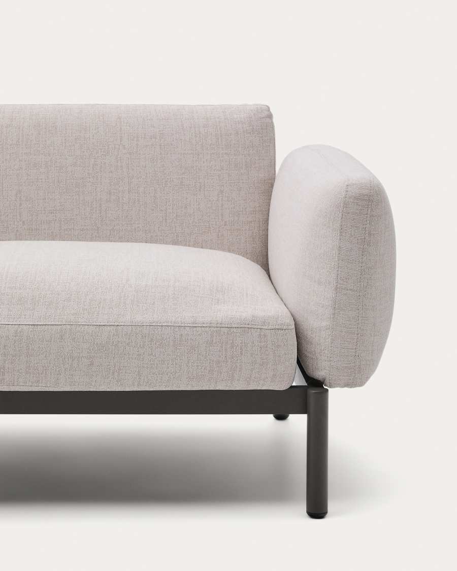 Sorells outdoor modular 5-seater corner sofa with beige upholstery and green aluminium with teak tables 277 x 446cm FSC 100%