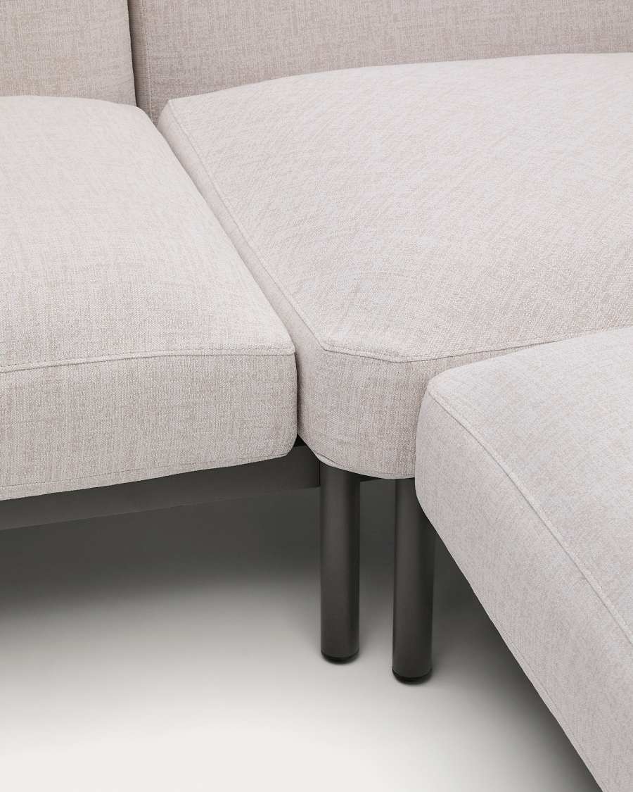 Sorells outdoor modular 5-seater corner sofa with beige upholstery and green aluminium with teak tables 277 x 446cm FSC 100%