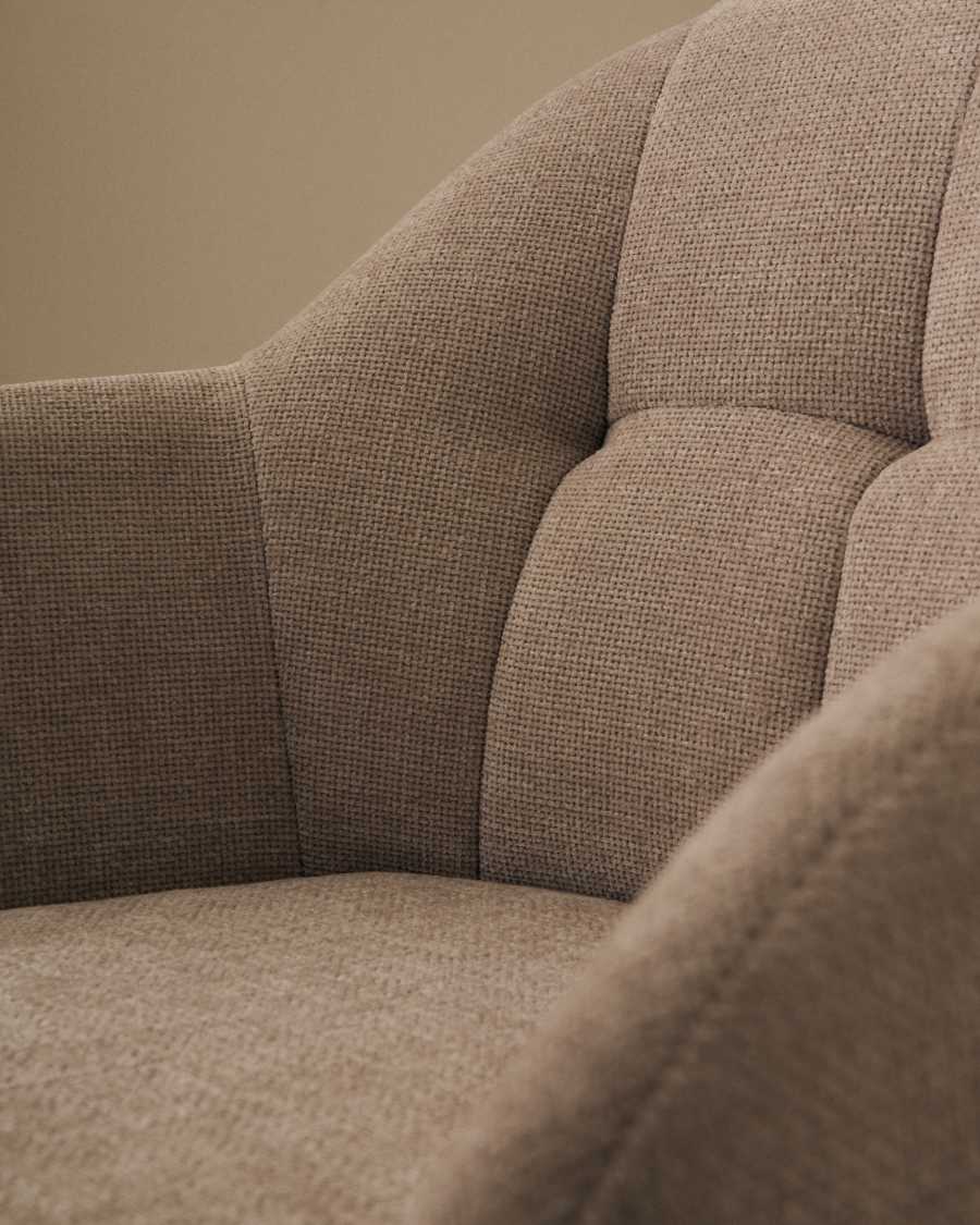 Sedia girevole Dorina di ciniglia beige e gambe in acciaio con finitura beige