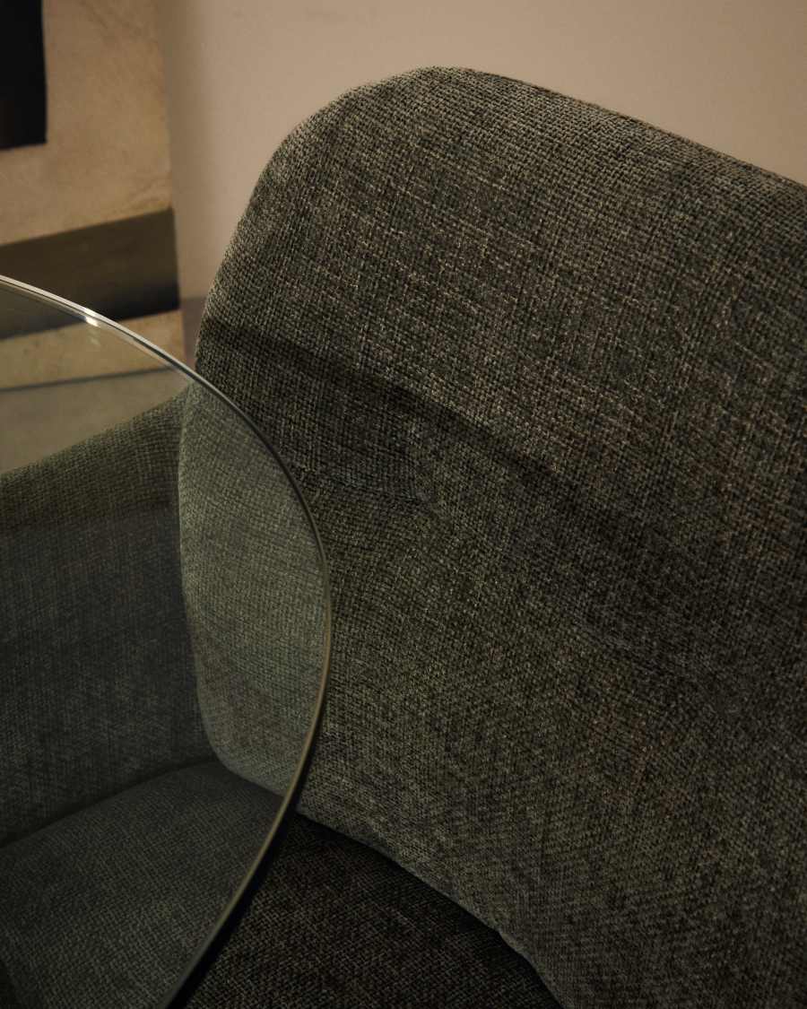 Sedia girevole Dorina di ciniglia verde e gambe in acciaio con finitura verder