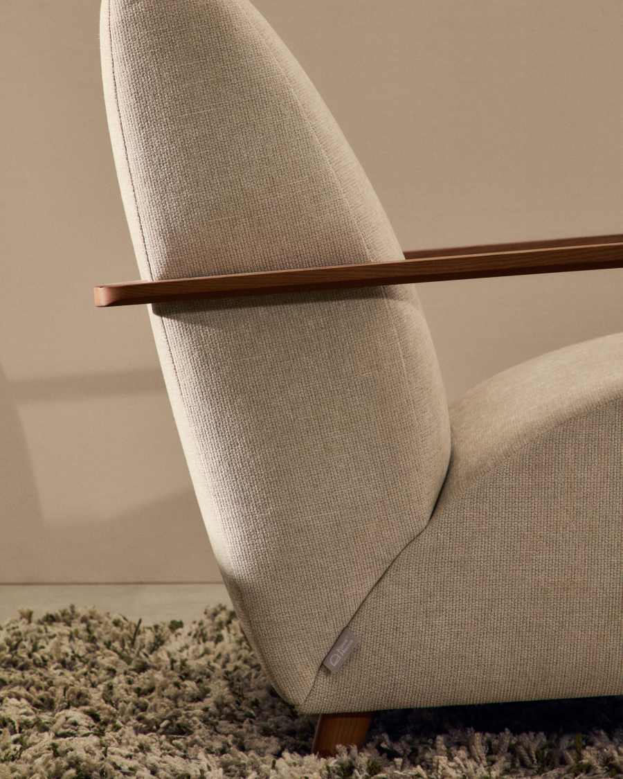 Meghan armchair in pearl chenille and solid ash wood with walnut finish FSC Mix Credit