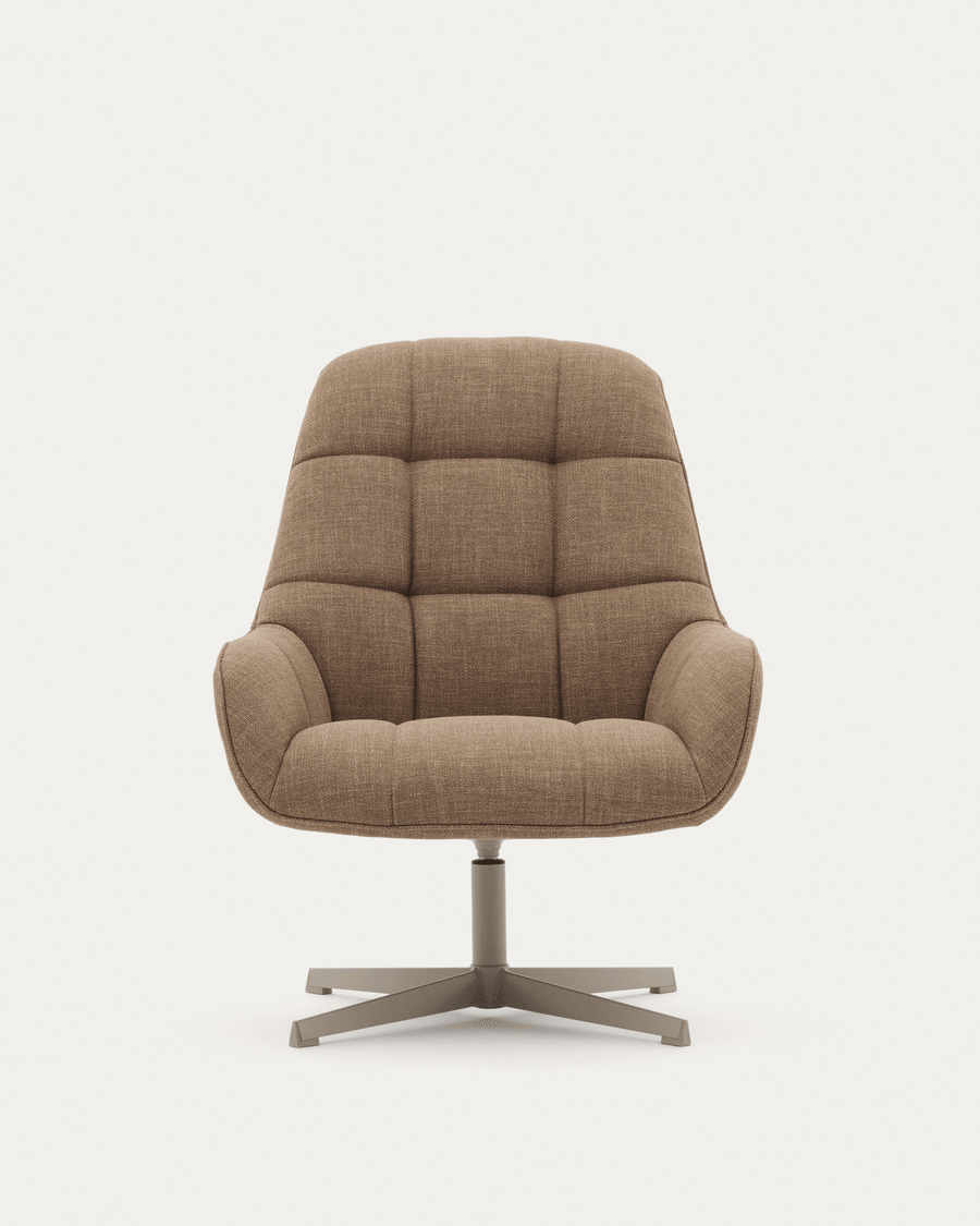 Jaspe light brown swivel armchair with grey-finished metal, FSC 100%