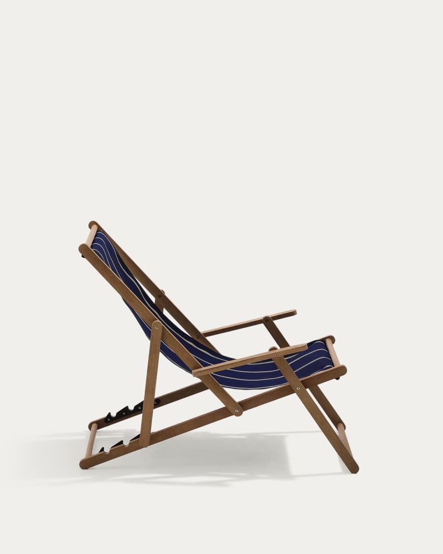 Vilara blue and beige striped outdoor folding deck chair made of FSC 100% solid acacia wood