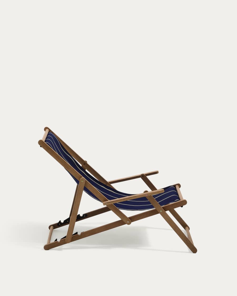 Vilara blue and beige striped outdoor folding deck chair made of FSC 100% solid acacia wood