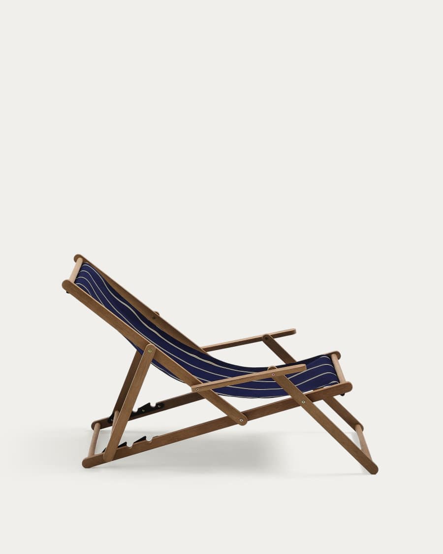 Vilara blue and beige striped outdoor folding deck chair made of FSC 100% solid acacia wood