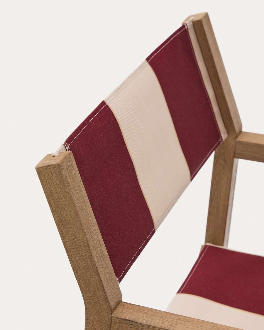 Vilara burgundy and beige striped outdoor folding chair made of FSC 100% solid acacia wood
