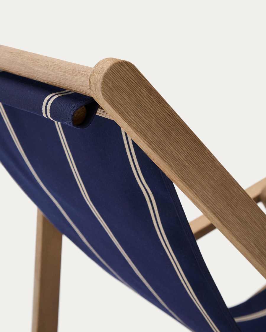 Vilara blue and beige striped outdoor folding deck chair made of FSC 100% solid acacia wood