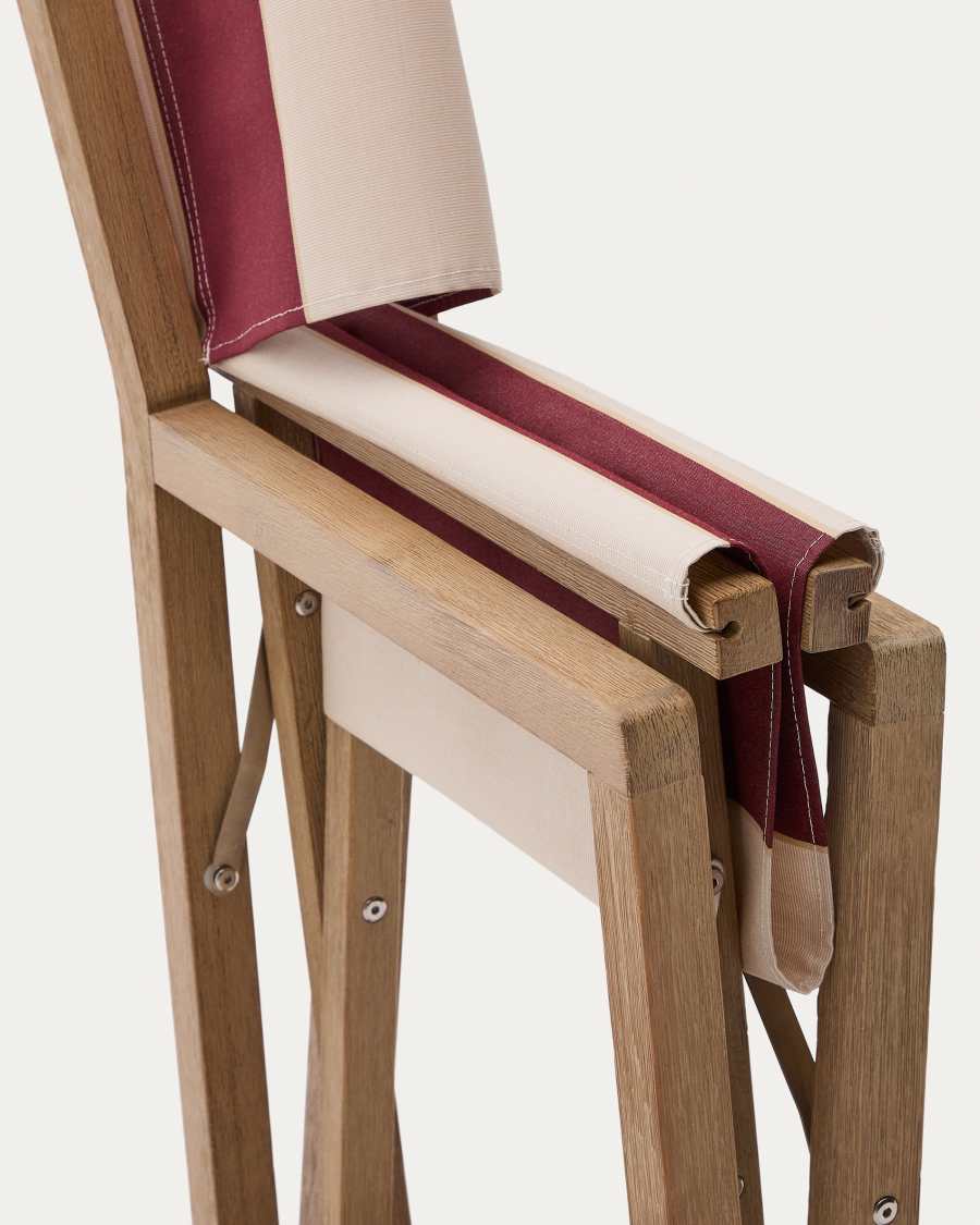 Vilara burgundy and beige striped outdoor folding chair made of FSC 100% solid acacia wood