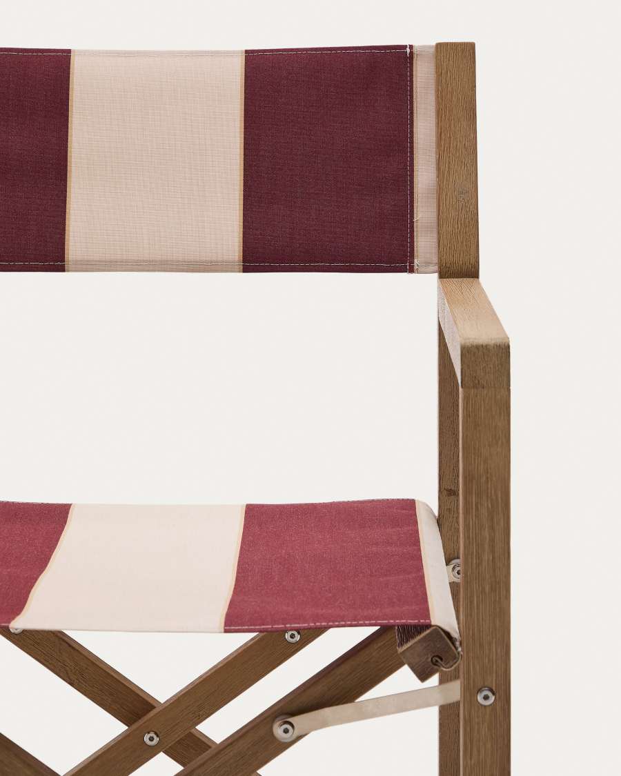 Vilara burgundy and beige striped outdoor folding chair made of FSC 100% solid acacia wood