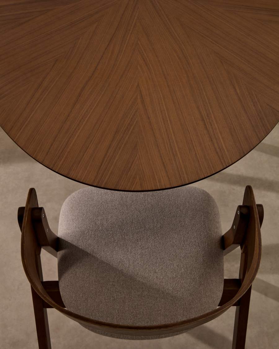 Godia chair in ash veneer with a wenge finish and beige chenille