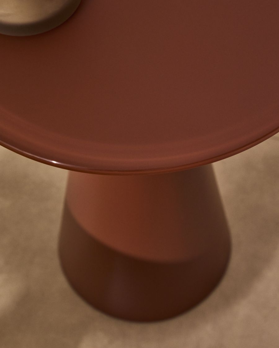 Wilshire side table with frosted tempered glass and matt terracotta painted steel finish Ø35cm