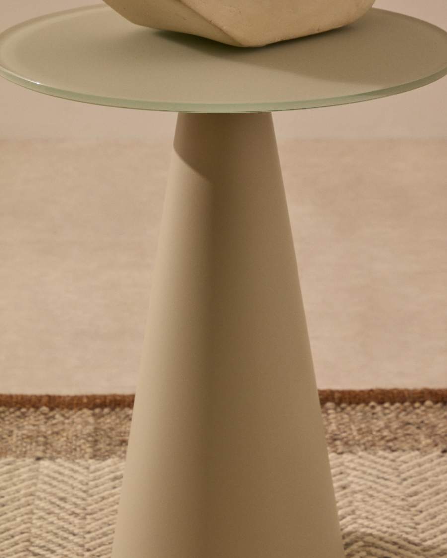 Wilshire side table with frosted tempered glass and steel with matt grey painted finish Ø35cm