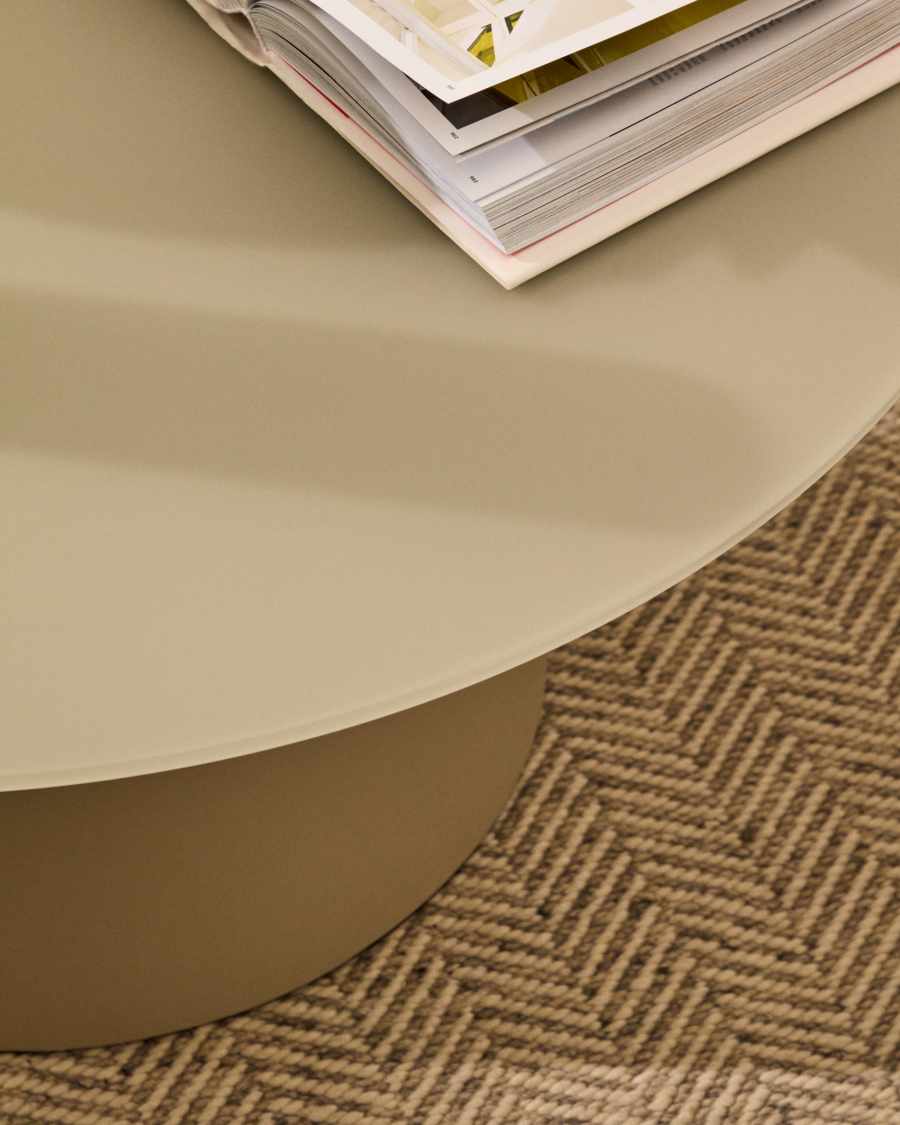 Wilshire salontafel van gehard glas en metaal, mat grijs, Ø 80 cm