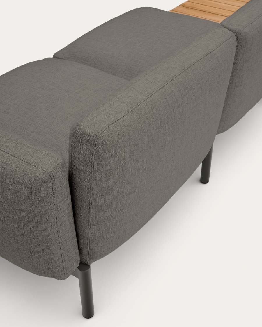 Sorells outdoor modular 3-seater sofa with grey upholstery and grey aluminium with teak table 341 x 113cm FSC 100%