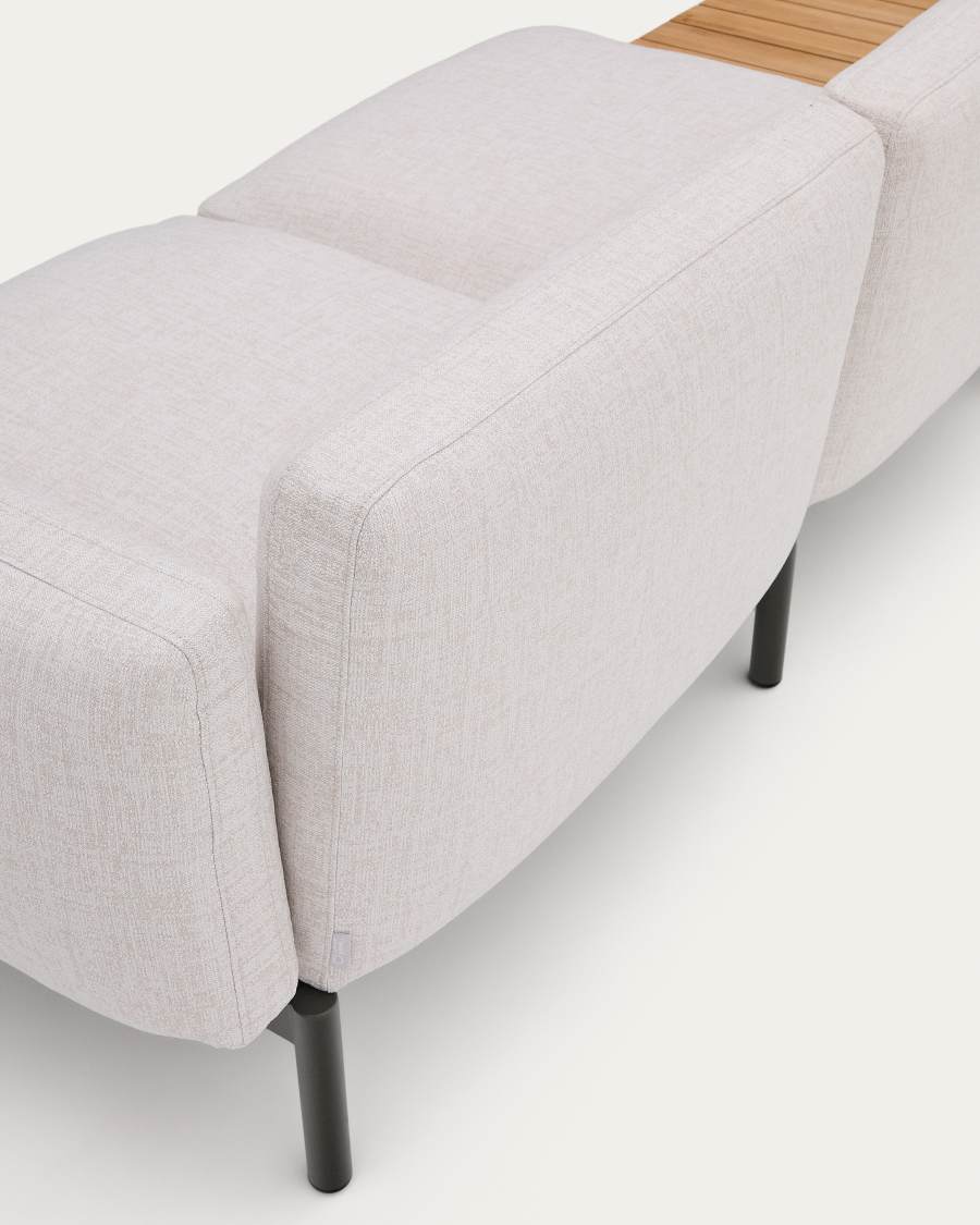 Sorells outdoor modular 3-seater sofa with beige upholstery and grey aluminium with teak table 341 x 113cm FSC 100%