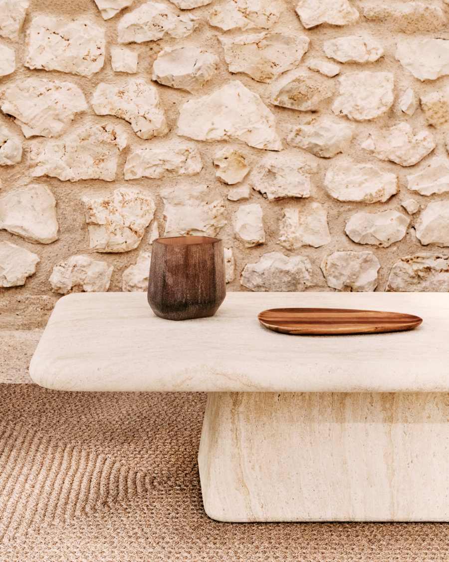 Drasi coffee table in cement with travertine-effect finish 140 x 70cm