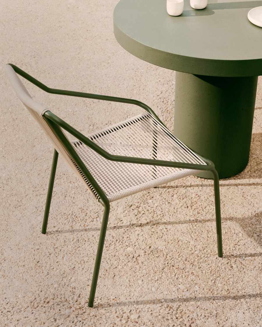 Zivia outdoor chair in ecru rope cord and green galvanised steel
