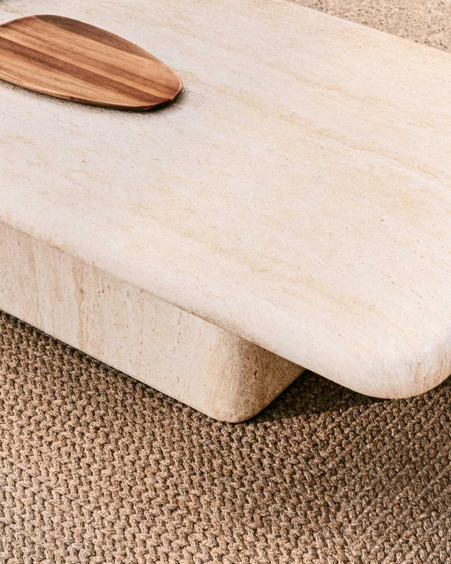 Drasi coffee table in cement with travertine-effect finish 140 x 70cm