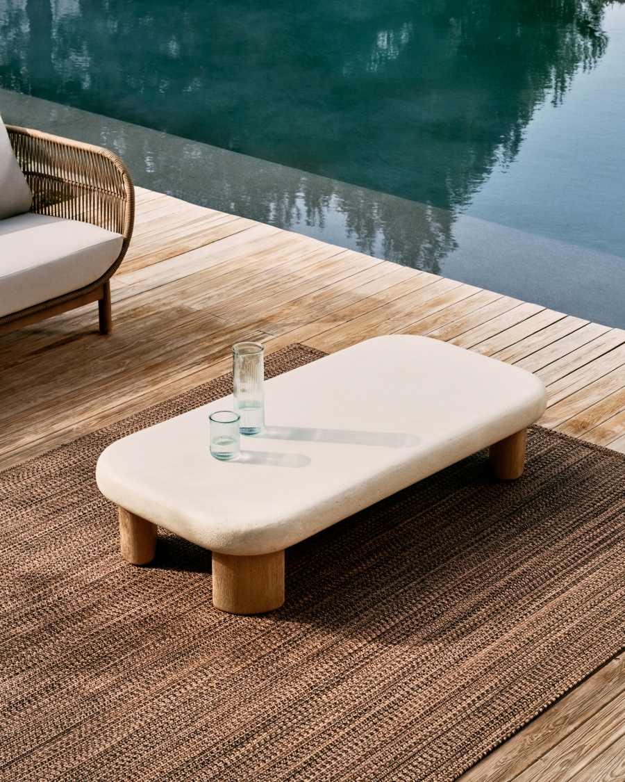 Couchtisch Labra aus Zement und Akazienholz 140 x 70 cm