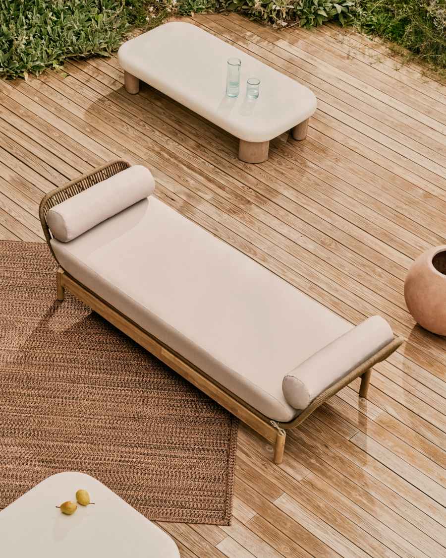 Catalina sun lounger, in beige cord and solid FSC 100% acacia wood