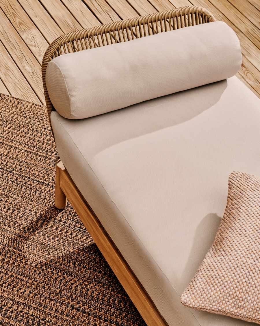 Catalina sun lounger, in beige cord and solid FSC 100% acacia wood