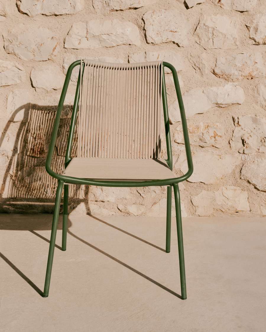 Zivia outdoor chair in ecru rope cord and green galvanised steel