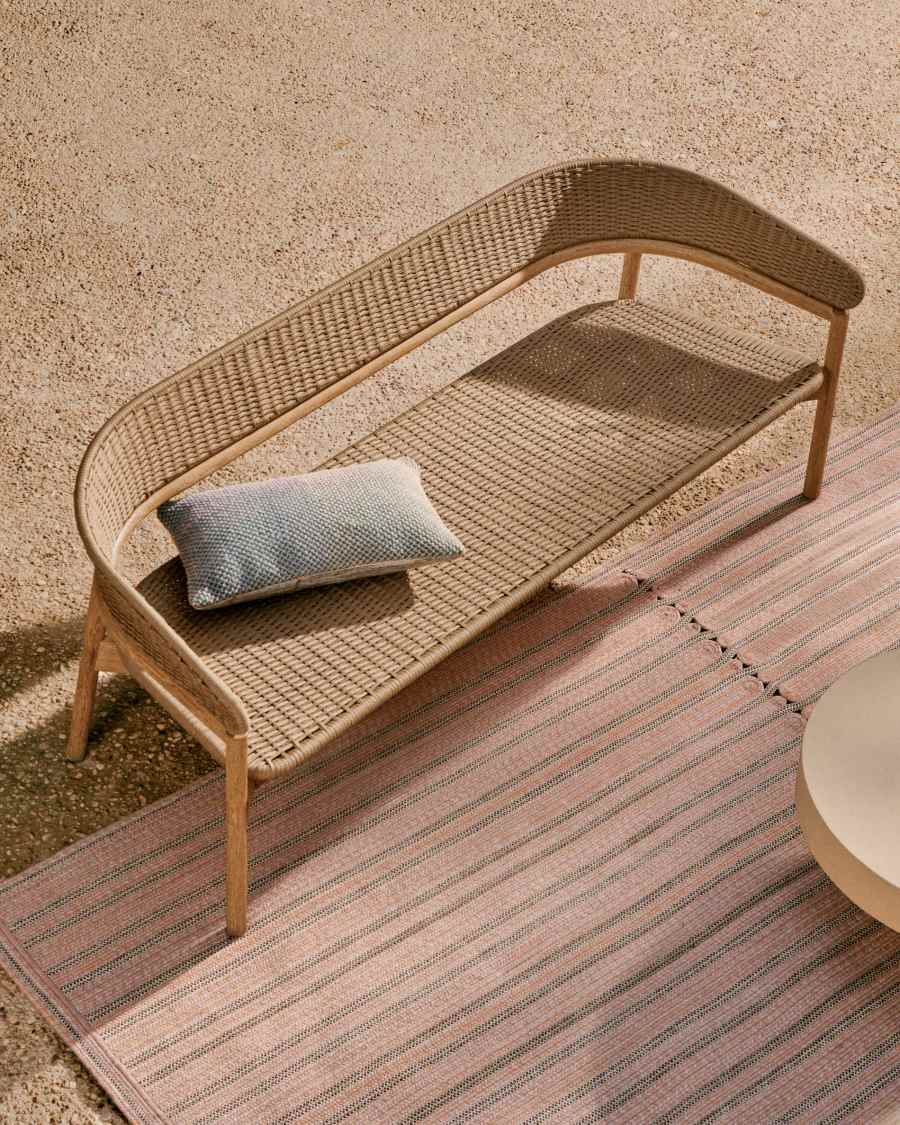 Sofà Arinella de 3 places de fusta massissa d'acàcia amb acabat en to natural i corda beix FSC 100% 167 cm