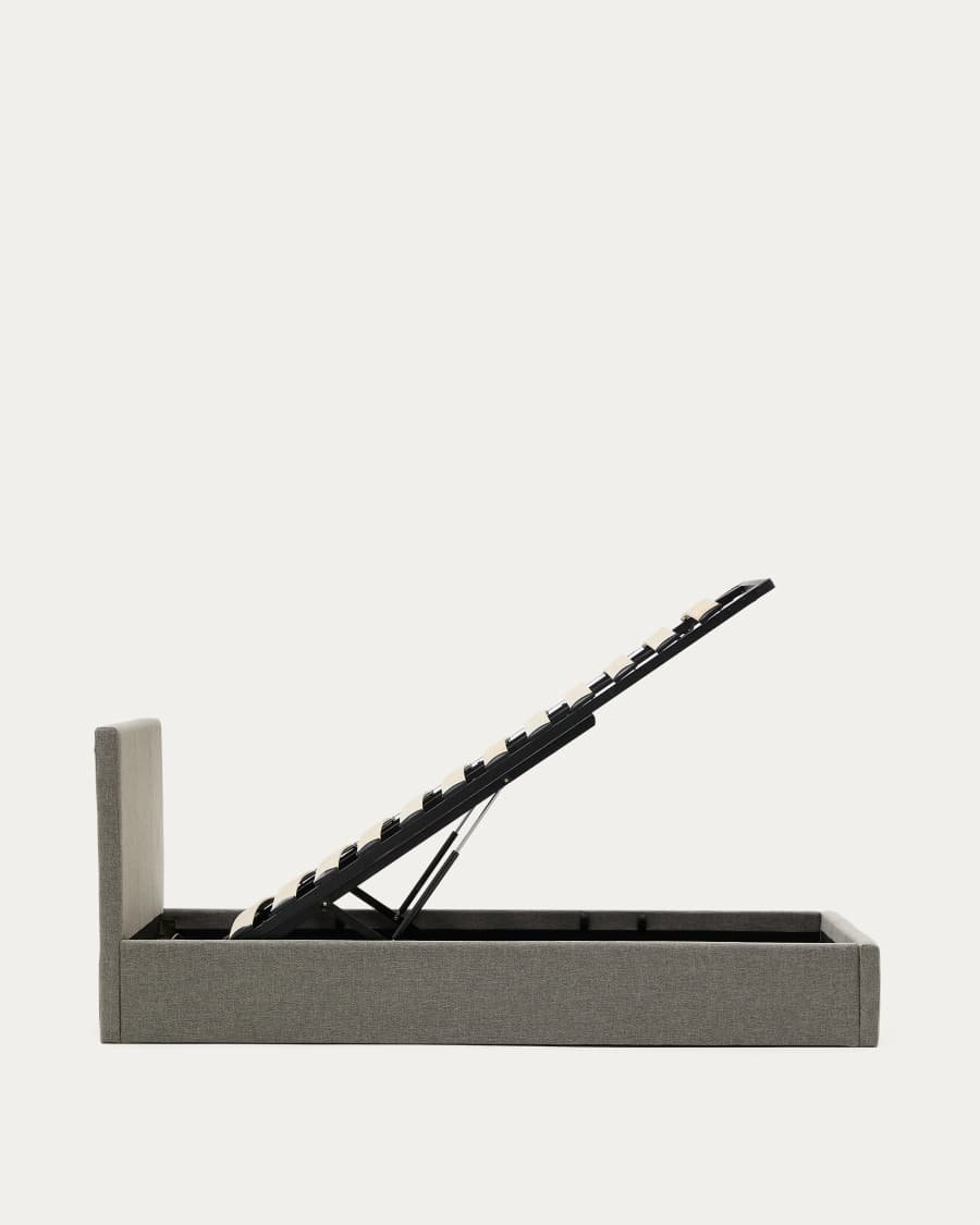 Lit Nahiri gris avec coffre relevable pour matelas de 90 x 200 cm