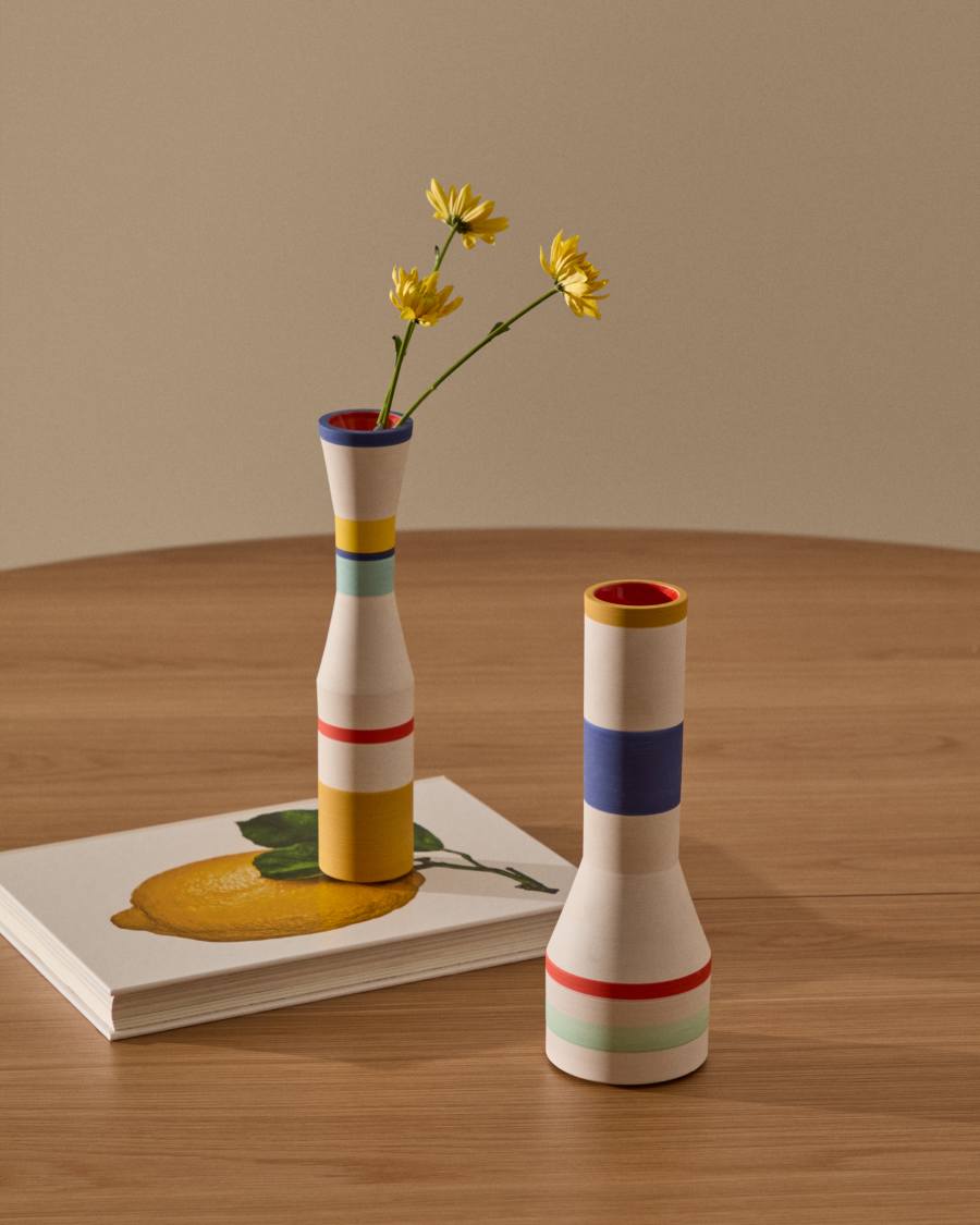 Set of 2 Elumi multicoloured ceramic vases 24,5 cm