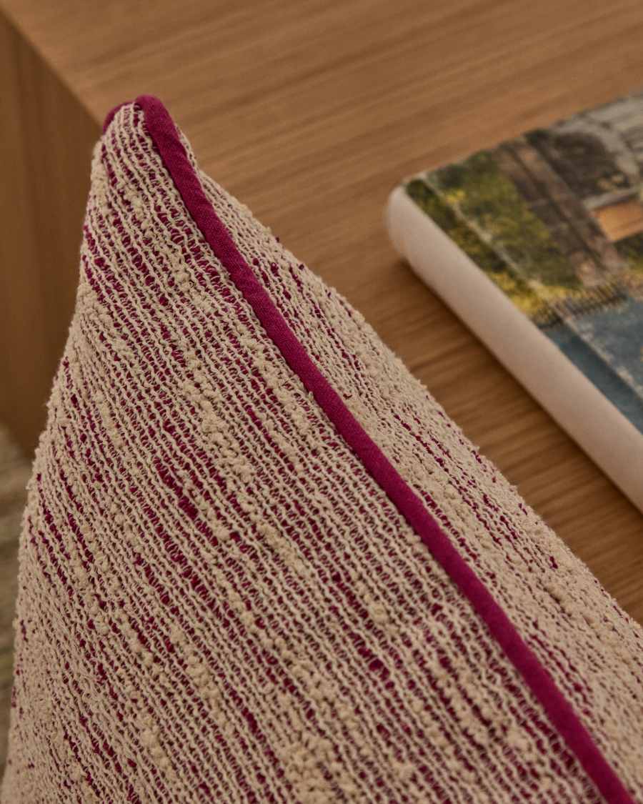 Brisella pink jacquard cushion cover with contrasting trim 45 x 45cm
