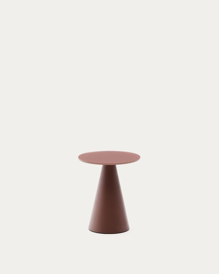 Wilshire side table with frosted tempered glass and matt terracotta painted steel finish Ø35cm