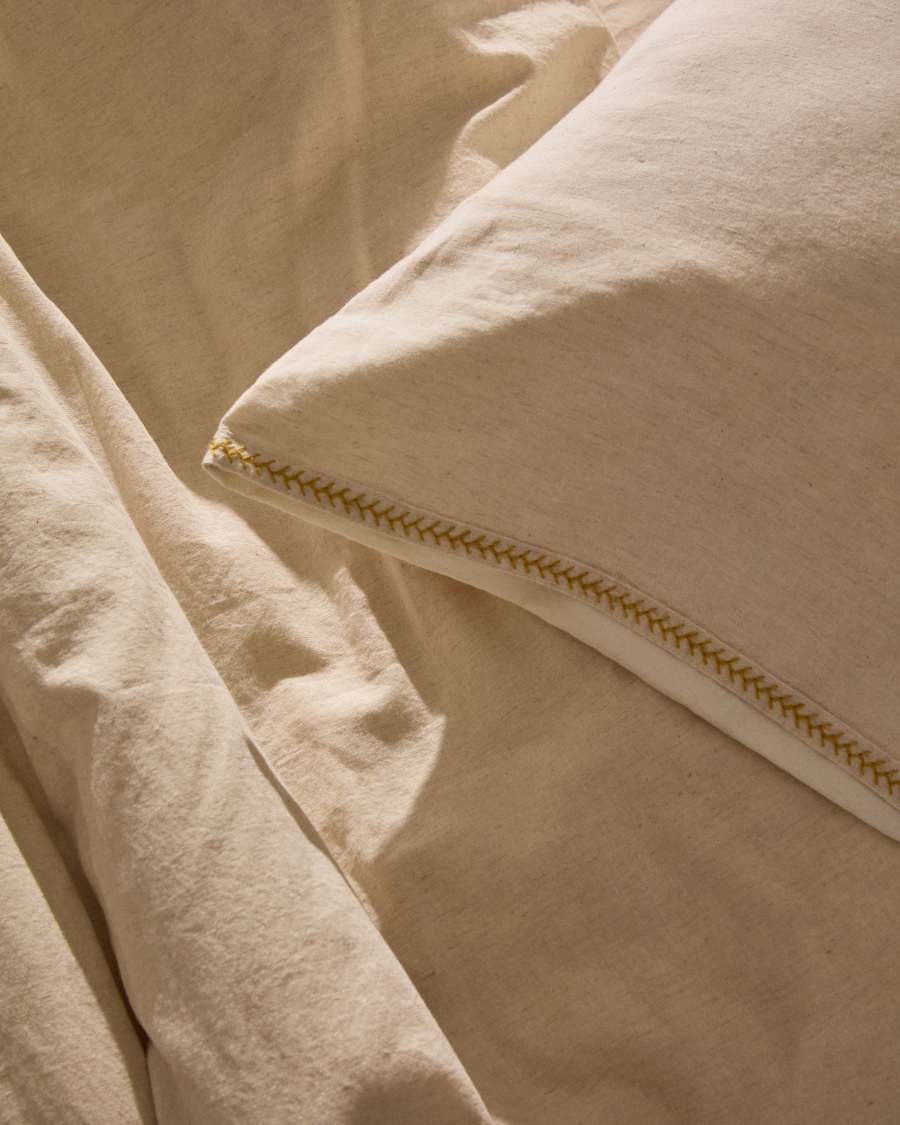 Linara Set of Duvet Cover and Pillowcases in Beige Cotton and Linen 90 cm Bed