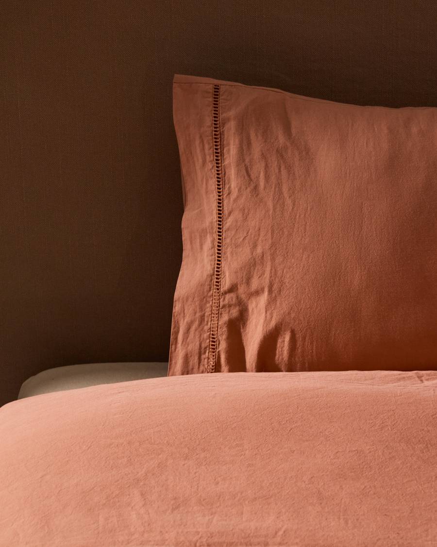 Caline Set of Duvet Cover and Pillowcases in 100% Cotton Terracotta 180 cm Bed