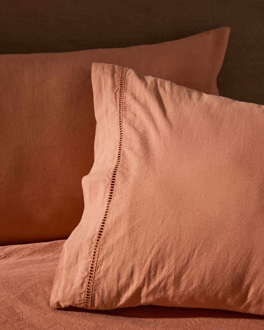 Caline Set of Duvet Cover and Pillowcases in 100% Cotton Terracotta 180 cm Bed