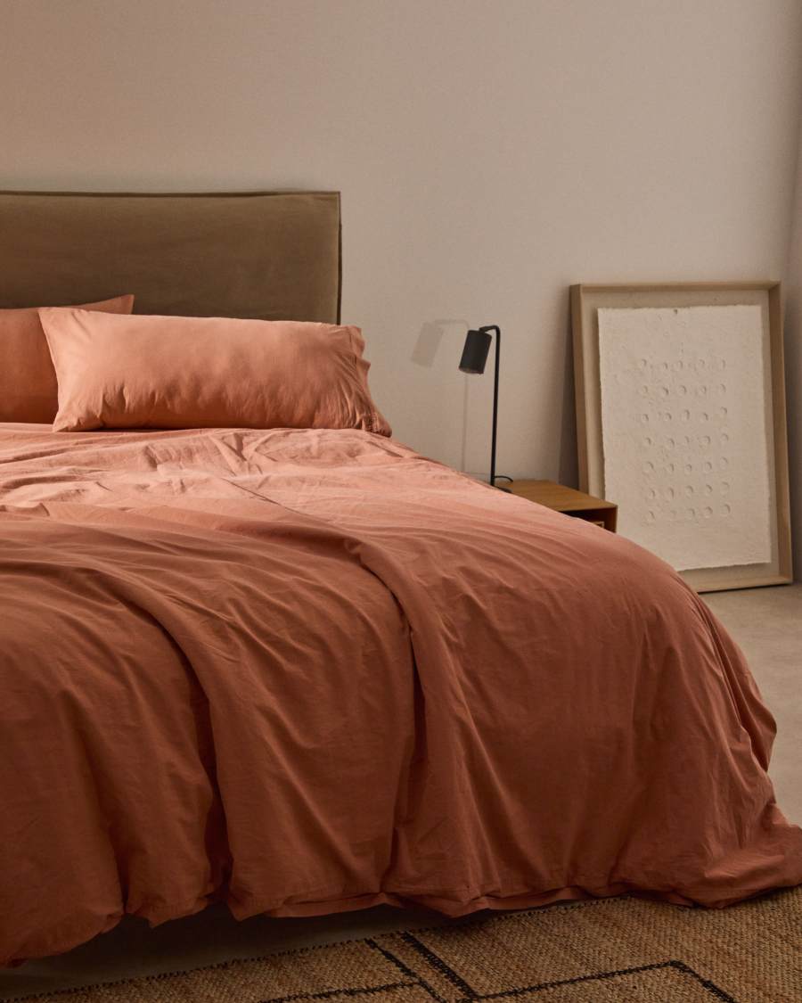 Caline Set of Duvet Cover and Pillowcases in 100% Cotton Terracotta 180 cm Bed