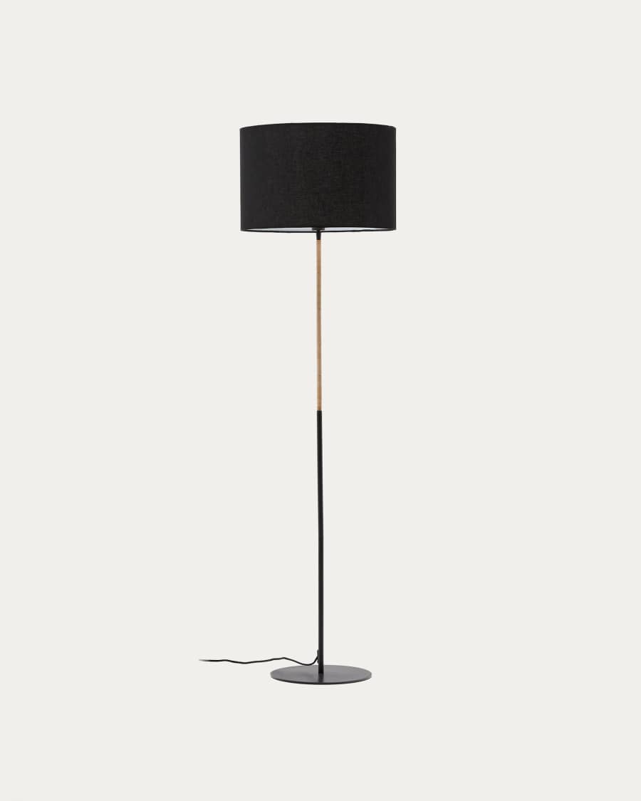 Canar metal and rattan floor lamp made with a black cotton lamp shade Australia Adaptor