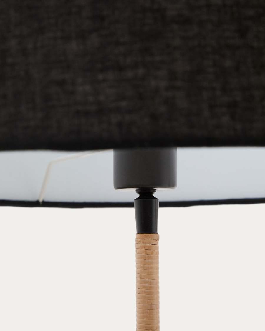 Canar metal and rattan floor lamp made with a black cotton lamp shade Australia Adaptor