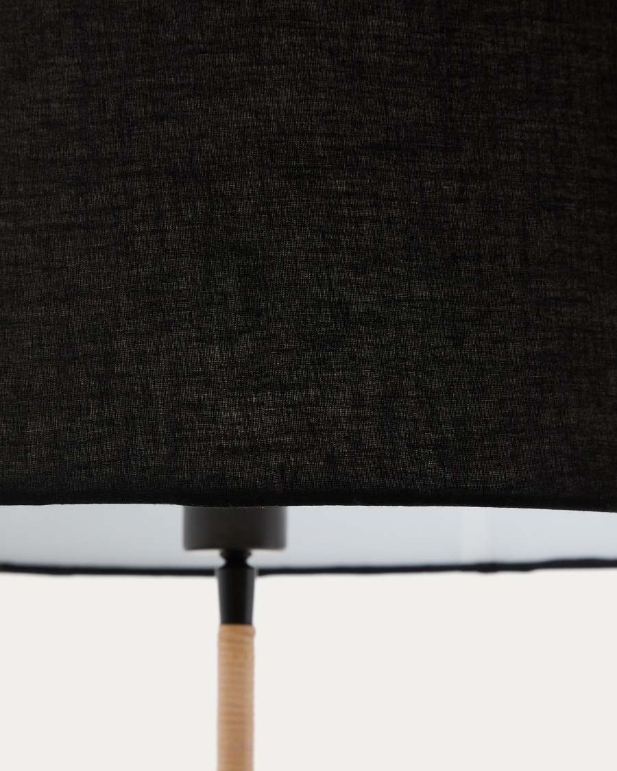 Canar metal and rattan floor lamp made with a black cotton lamp shade Australia Adaptor