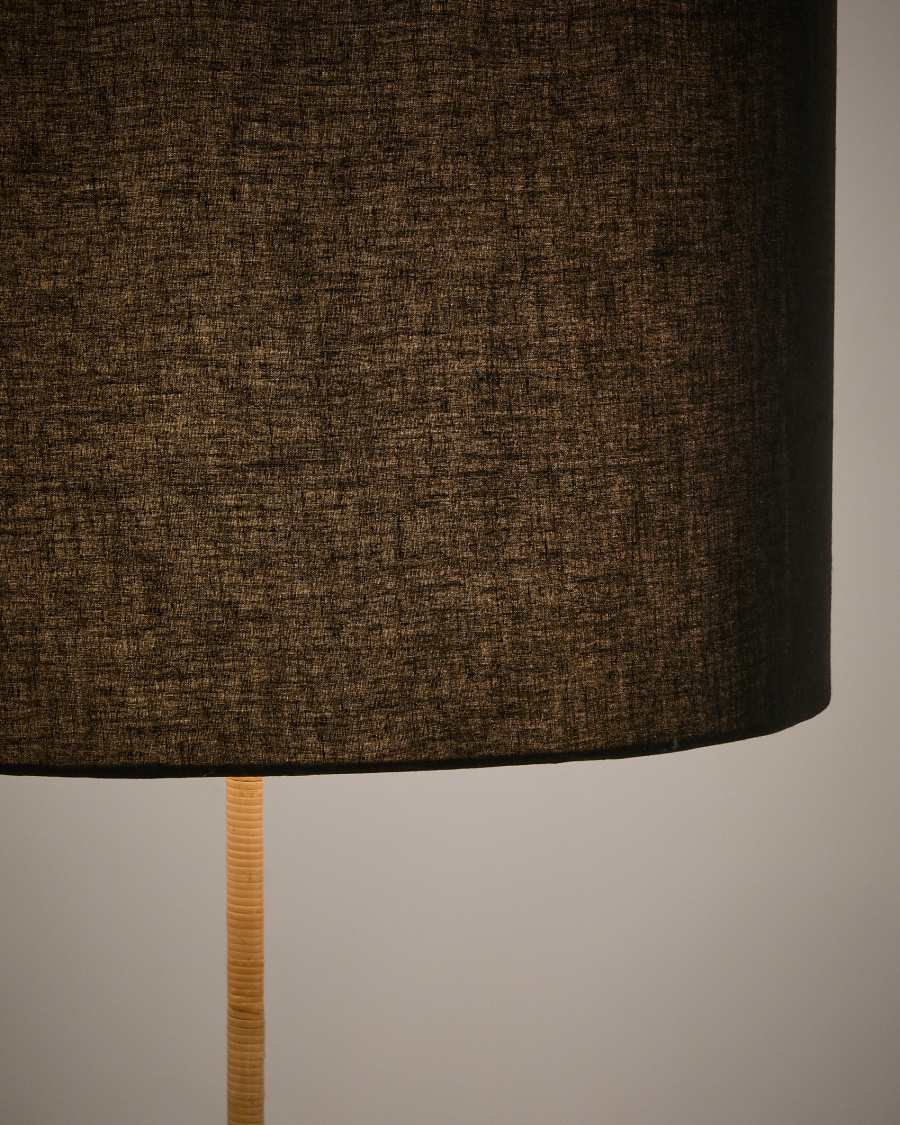 Canar metal and rattan floor lamp made with a black cotton lamp shade Australia Adaptor