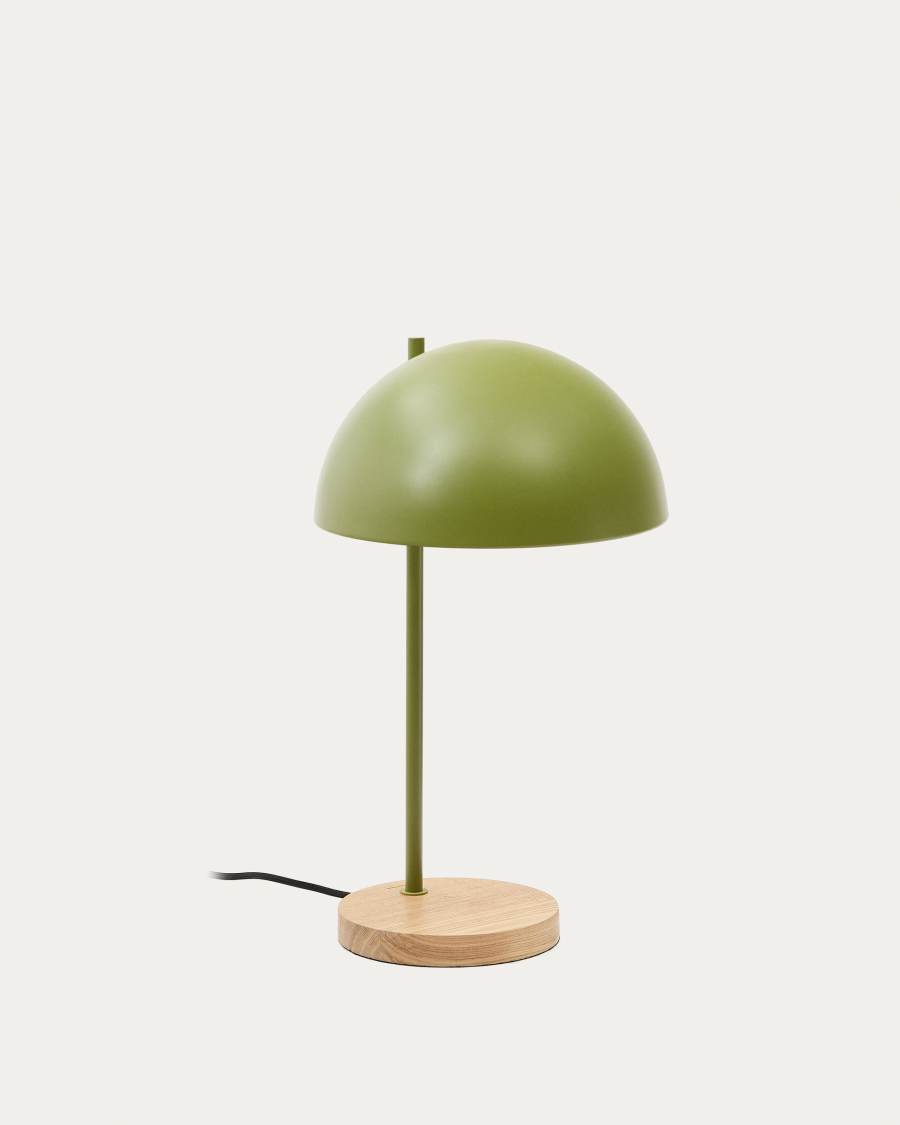 Catlar ash wood and metal table lamp in a green painted finish Australia adaptor