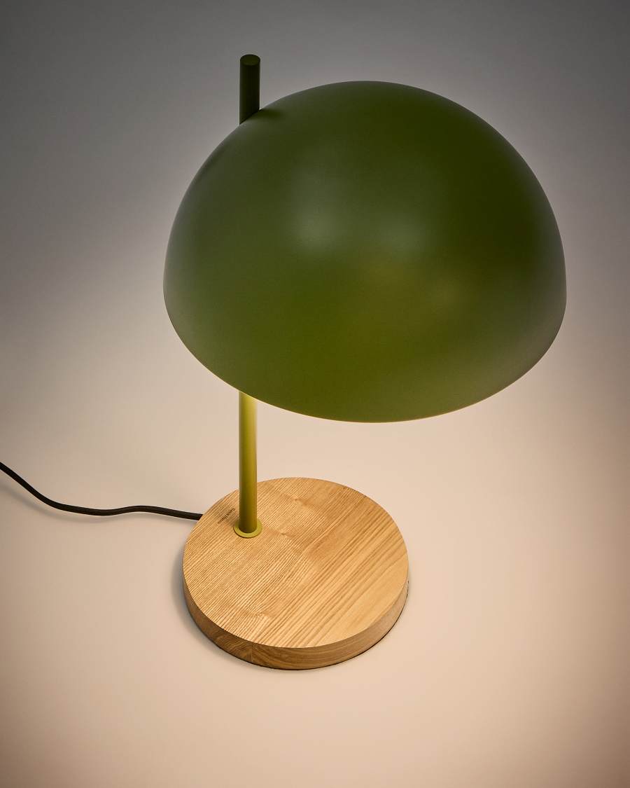 Catlar ash wood and metal table lamp in a green painted finish Australia adaptor