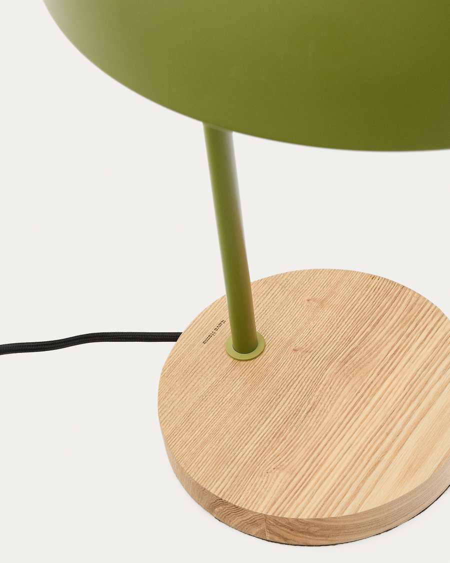 Catlar ash wood and metal table lamp in a green painted finish Australia adaptor