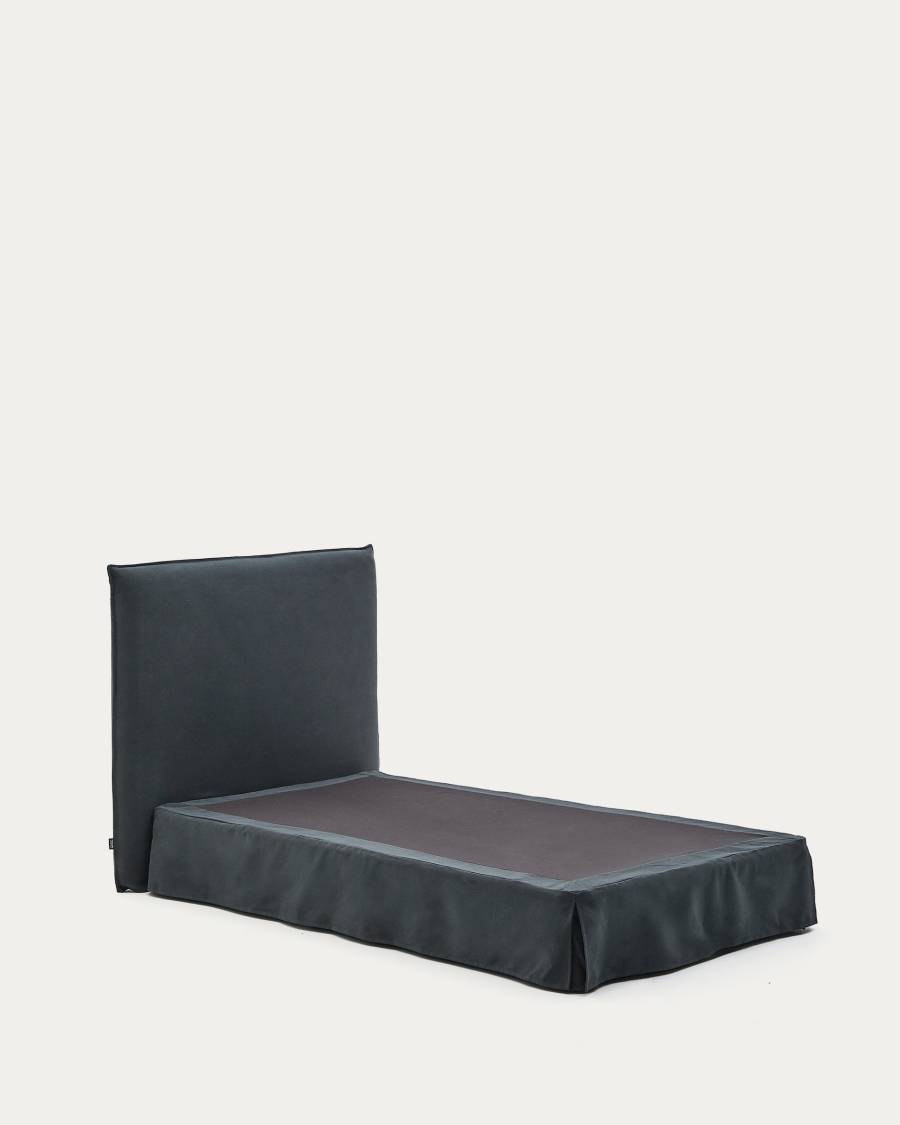 Bezug für Bettgestell Jaira aus Leinen und Baumwolle anthrazitgrau für eine Matratze von 90 x 200 cm