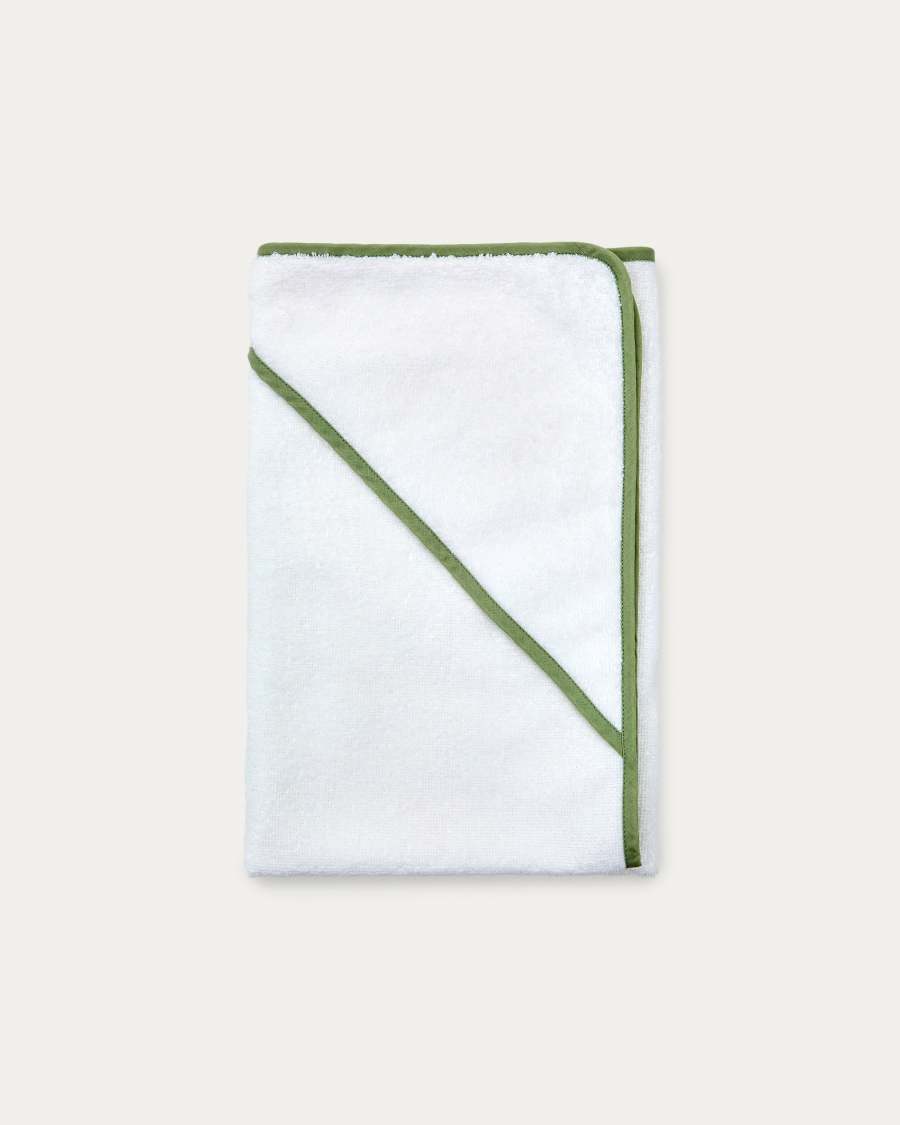 Asciugamano a mantellina Nuni in cotone bianco con bordo verde