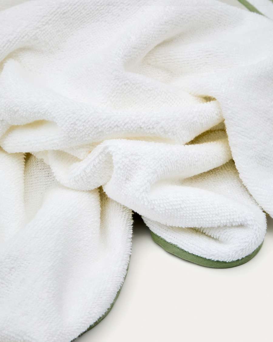 Asciugamano a mantellina Nuni in cotone bianco con bordo verde