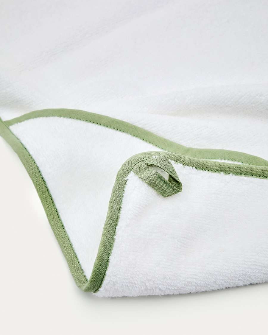 Asciugamano a mantellina Nuni in cotone bianco con bordo verde