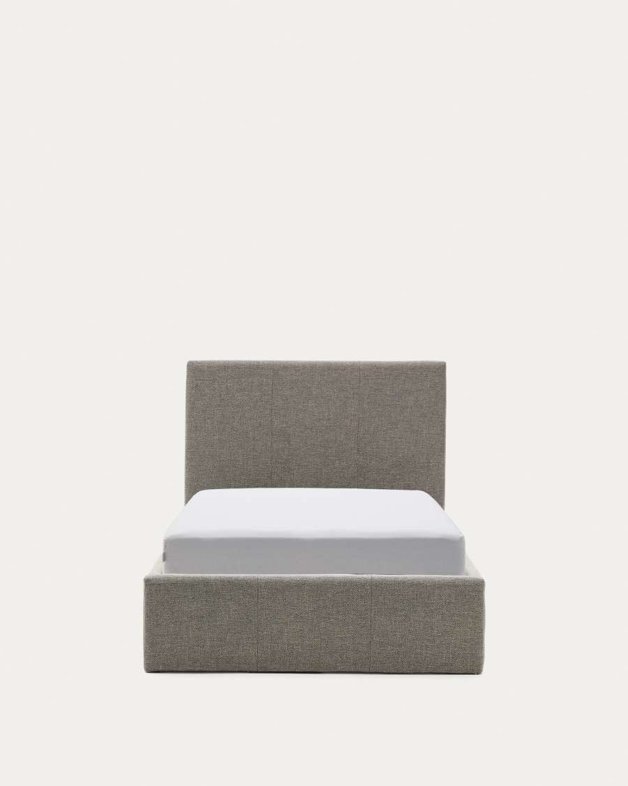 Lit Nahiri gris avec coffre relevable pour matelas de 90 x 200 cm