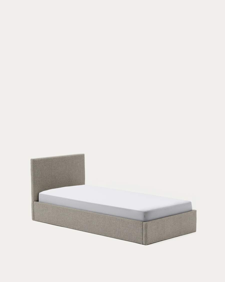 Lit Nahiri gris avec coffre relevable pour matelas de 90 x 200 cm