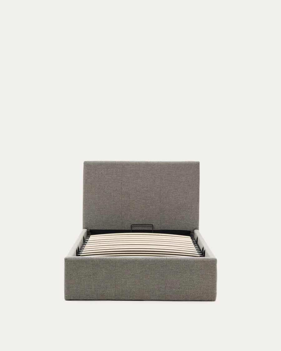 Lit Nahiri gris avec coffre relevable pour matelas de 90 x 200 cm