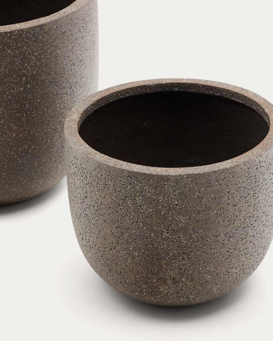 Set of 2 Selvi planters with dark brown stone effect Ø 37cm